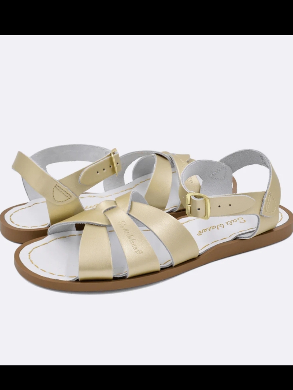 Women's Gold Salt Water Original Waterproof Leather sandals In Good Condition